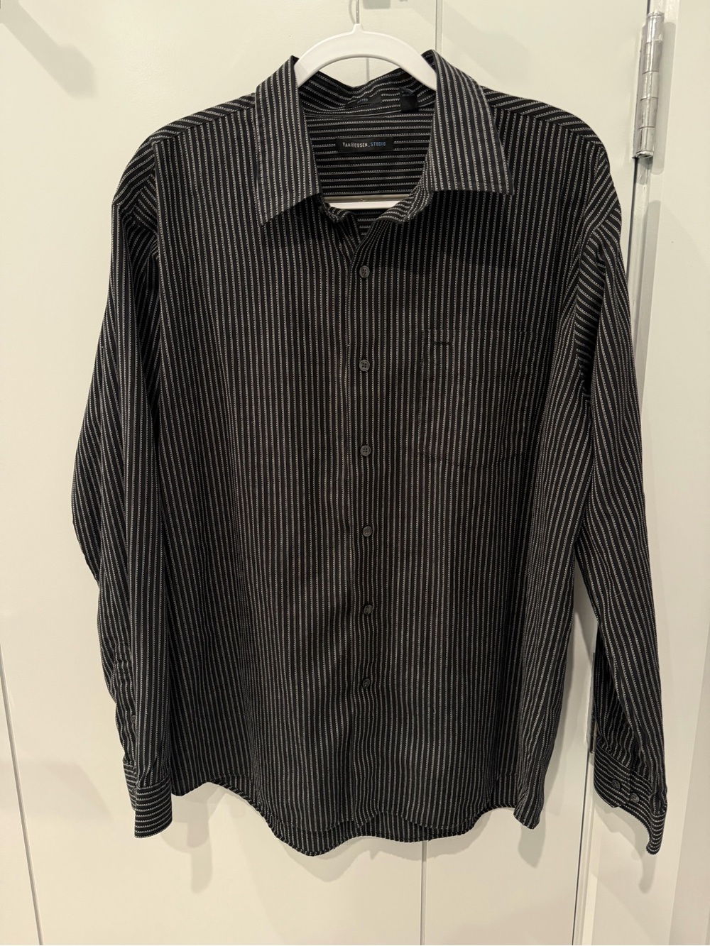 Van Heusen Black Shirt with White Pinstripes - Button Front
